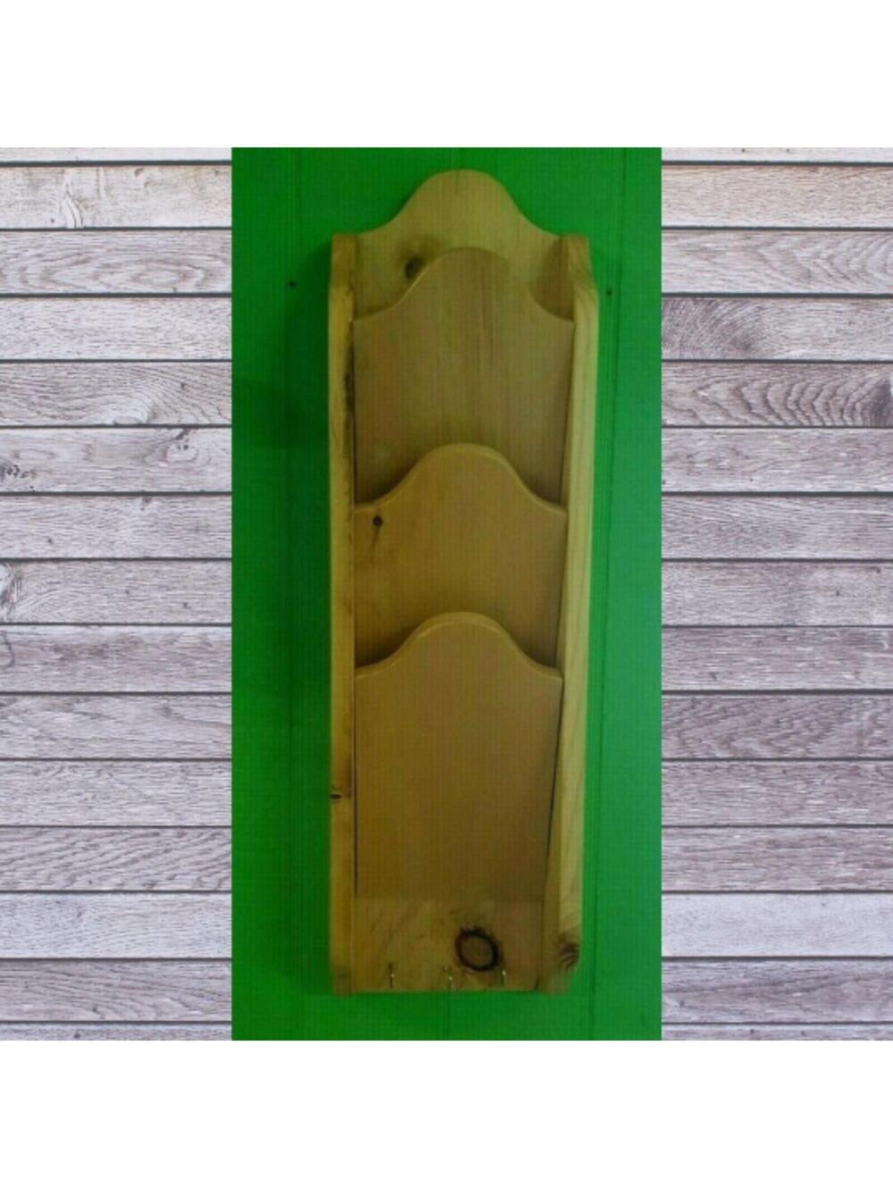Wooden Mail & Key Organizer Bill Letter Vertical Handmade USA Wall Mount Storage
